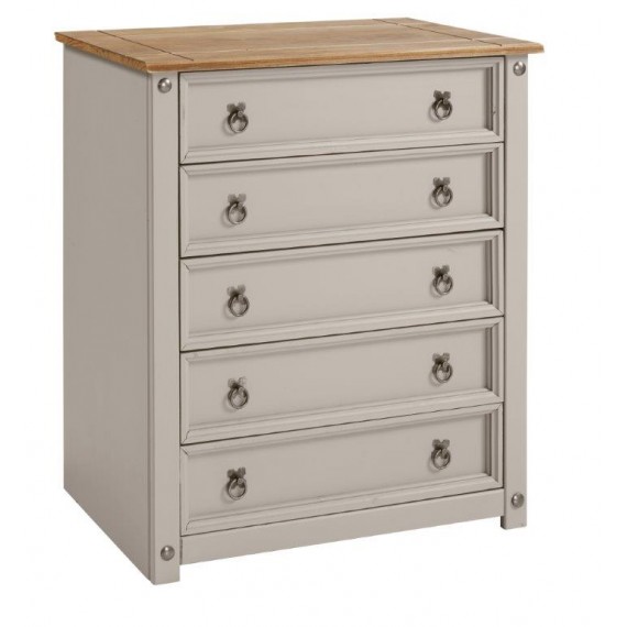 Corona Grey Wax Pine Small 5 Drawer Chest Mercers Furniture
